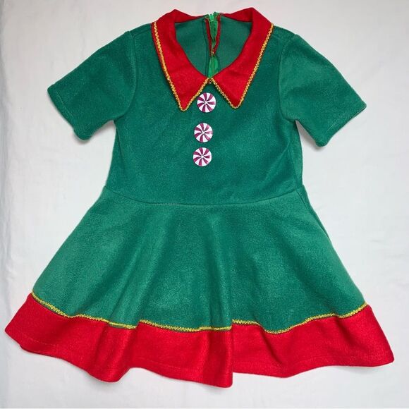 Christmas Elf Dress Girl’s Large Holiday Novelty Costume Santa Green Red Funny - Picture 4 of 13